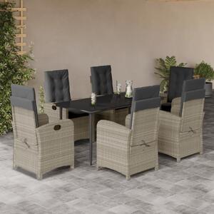 7 részes világosszürke polyrattan kerti étkezőszett párnával