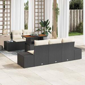 Kerti Kanapé Szett tárolóval 6 pcs Fekete Poli rattan