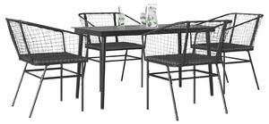 5 részes fekete polyrattan üveg kerti étkezőgarnitúra párnákkal