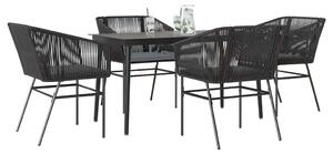 5 részes fekete polyrattan üveg kerti étkezőgarnitúra párnákkal