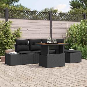 Kerti Kanapé Szett tárolóval 6 pcs Fekete Poli rattan