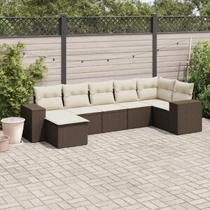 7 részes barna polyrattan kerti ülőgarnitúra párnákkal