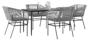 5 részes szürke polyrattan üveg kerti étkezőgarnitúra párnával