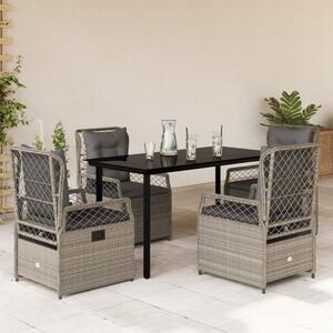 5részes világosszürke polyrattan kerti étkezőgarnitúra párnával