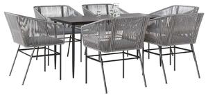 7 részes szürke polyrattan üveg kerti étkezőgarnitúra párnával