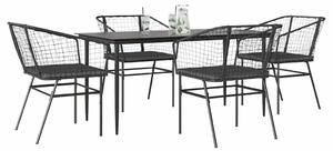 5 részes fekete polyrattan üveg kerti étkezőgarnitúra párnákkal