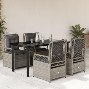 5részes világosszürke polyrattan kerti étkezőgarnitúra párnával
