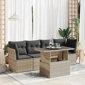 5 részes világosszürke polyrattan kerti ülőgarnitúra párnákkal