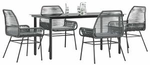 5 részes szürke polyrattan üveg kerti étkezőgarnitúra párnával