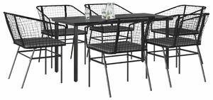 7 részes fekete polyrattan üveg kerti étkezőgarnitúra párnákkal