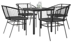 5 részes fekete polyrattan üveg kerti étkezőgarnitúra párnákkal