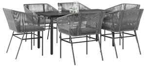 7 részes szürke polyrattan üveg kerti étkezőgarnitúra párnával