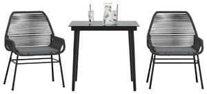 3 részes fekete polyrattan üveg kerti étkezőgarnitúra párnákkal