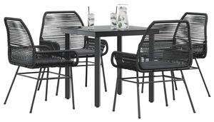 5 részes fekete polyrattan üveg kerti étkezőgarnitúra párnákkal