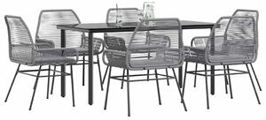 7 részes szürke polyrattan üveg kerti étkezőgarnitúra párnával