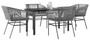 5 részes szürke polyrattan üveg kerti étkezőgarnitúra párnával