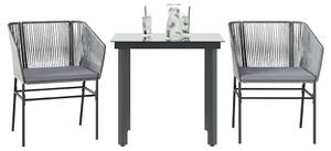 3 részes szürke polyrattan üveg kerti étkezőgarnitúra párnával
