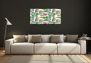 Üvegkép Flamingók növények