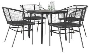 5 részes fekete polyrattan üveg kerti étkezőgarnitúra párnákkal