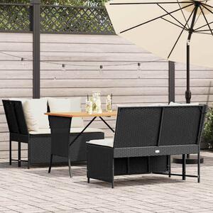 3 részes fekete polyrattan kerti ülőgarnitúra párnával