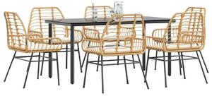 7 észes barna polyrattan üveg kerti étkezőgarnitúra párnával