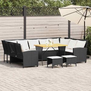 4 részes fekete polyrattan kerti ülőgarnitúra párnákkal