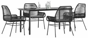 5 részes fekete polyrattan üveg kerti étkezőgarnitúra párnákkal