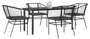 5 részes fekete polyrattan üveg kerti étkezőgarnitúra párnákkal