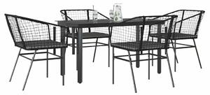 5 részes fekete polyrattan üveg kerti étkezőgarnitúra párnákkal