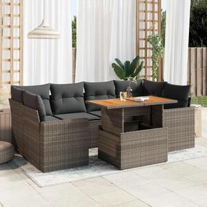 7 részes szürke polyrattan kerti ülőgarnitúra párnákkal