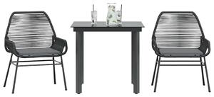 3 részes fekete polyrattan üveg kerti étkezőgarnitúra párnákkal