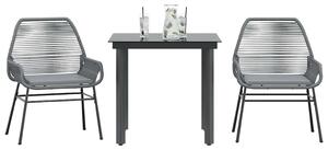3 részes szürke polyrattan üveg kerti étkezőgarnitúra párnával