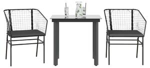 3 részes fekete polyrattan üveg kerti étkezőgarnitúra párnákkal