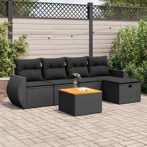 6 részes fekete polyrattan kerti ülőgarnitúra párnákkal