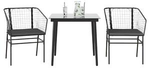 3 részes fekete polyrattan üveg kerti étkezőgarnitúra párnákkal