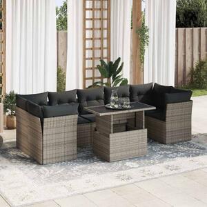 8 részes szürke polyrattan kerti ülőgarnitúra párnákkal
