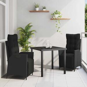 Kert étkező szett párnával 3 pcs Fekete polirattan