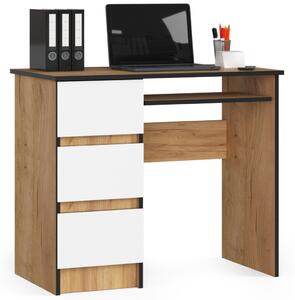AKORD CLP A-6 Számítógépasztal Laminált Tölgy/Fehér Balkezes