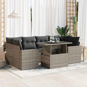 7 részes szürke polyrattan kerti ülőgarnitúra párnákkal
