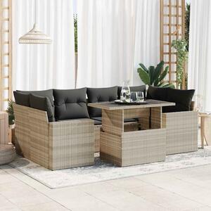7 részes világosszürke polyrattan kerti ülőgarnitúra párnákkal