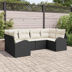 Kerti Kanapé Szett párnával 6 pcs Fekete Poly Rattan