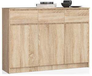 AKORD CLP K140 Komód Laminált Sonoma Tölgy 3 Ajtós 3 Fiókos