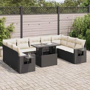 10 részes fekete polyrattan kerti ülőgarnitúra párnákkal