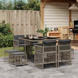 9 részes szürke polyrattan kerti étkezőgarnitúra párnával