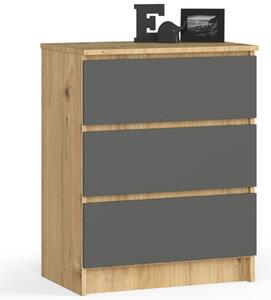 AKORD CLP Artisan Tölgy Komód 3 Fiókos Matt Szürke