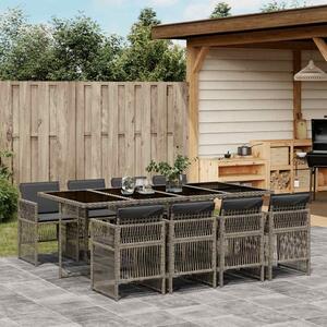 9 részes szürke polyrattan kerti étkezőgarnitúra párnával