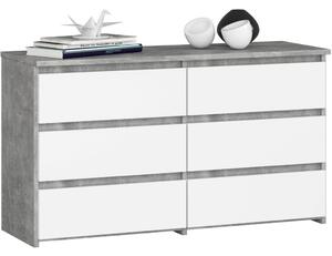 AKORD CL100 Laminált Fiókos Komód Beton/Fehér 6 Fiókkal