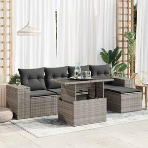 6 részes szürke polyrattan kerti ülőgarnitúra párnákkal