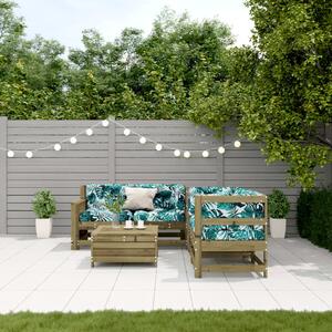 5 részes impregnált fenyőfa kerti ülőgarnitúra párnával