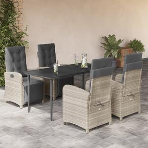 5részes világosszürke polyrattan kerti étkezőgarnitúra párnával